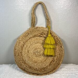 BEE & WILLOW HOME Natural Tan Rattan Purse Tote Beach Bag Women's Sz OS Bohemian